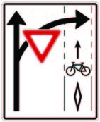 A graphic showing a 'turning vehicles yield to bicycles' sign