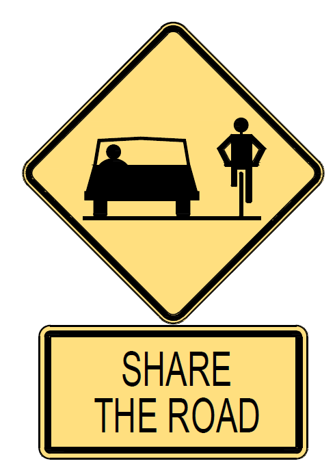 a graphic of a 'share the road' bike sign