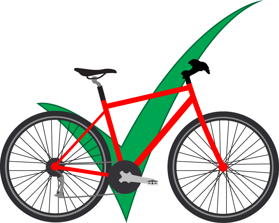 red bicycle infront of green check mark